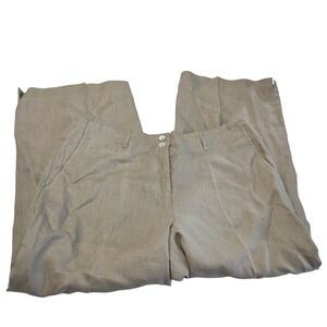 Madison Studio Tan 100% Linen Wide Leg Trousers Dress Pants Size 14 NEW